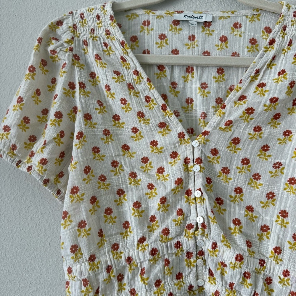 Madewell Sophia Short Sleeve Top in Wild Calendula Block-Print Small - Picture 4 of 8